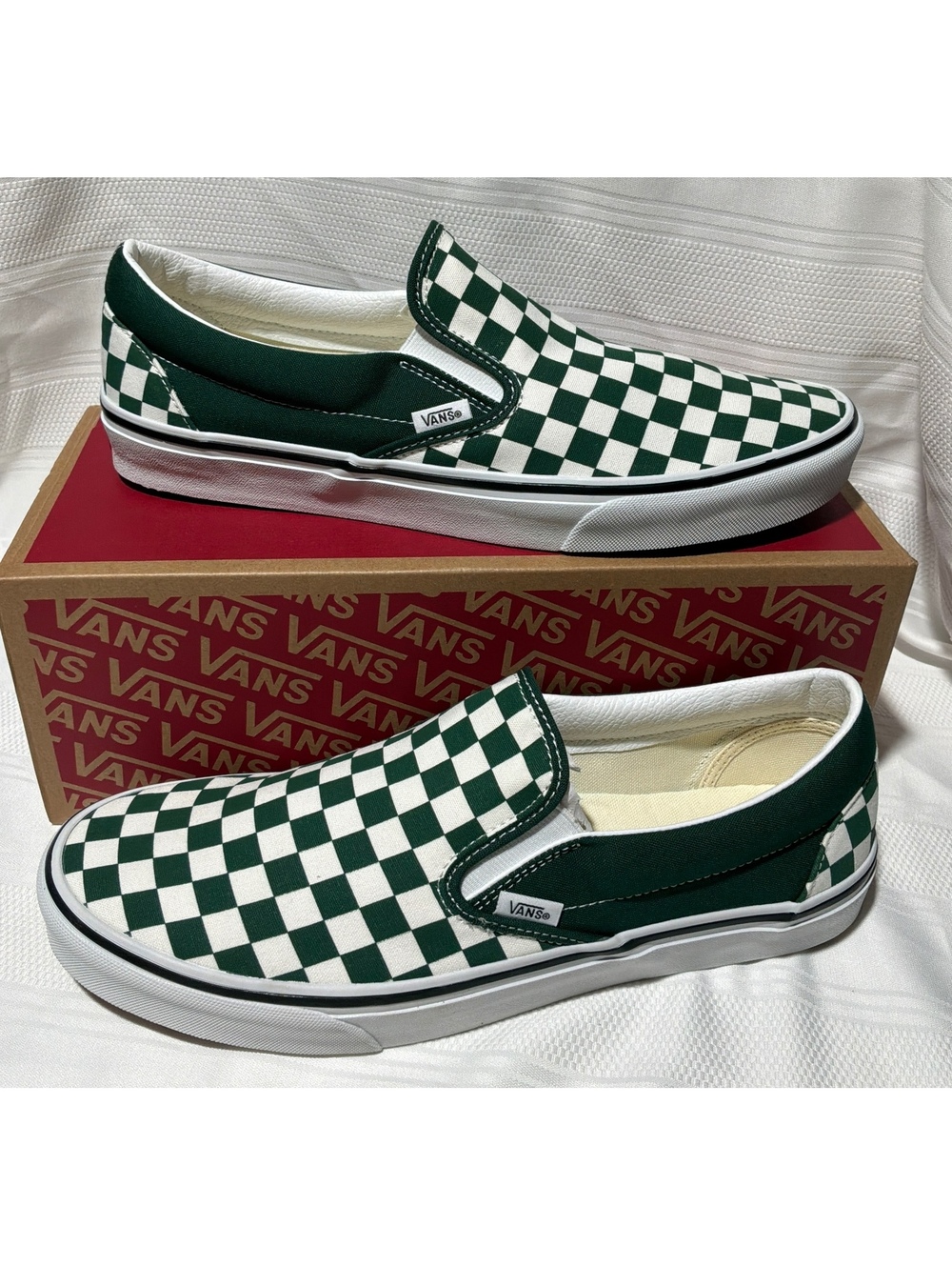 Vans Classic Slip-On Checkerboard Sneakers Green White Size 11.5